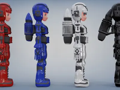 Space robot cartoon character Low-poly 3D model