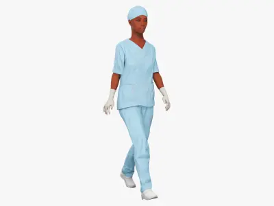 Female Medical Professional in Scrubs with Bloodstains Rigged Fur for Maya 3D model