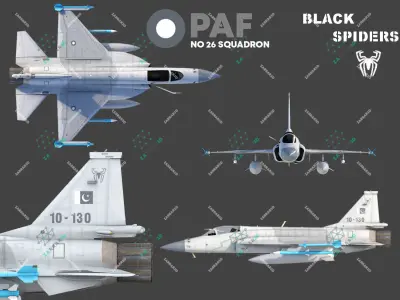 JF-17 Thunder Pakistan 2x Color Schemes Rigged Low-poly 3D model