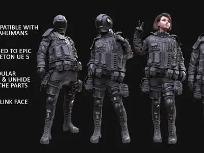 Woman - Military Outfit 5 - Modular - Rigged Low-poly 3D model