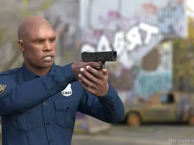 NYPD Cop Aiming with Gun 3D model