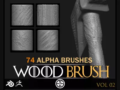74 Brush-Wood-Blender Brush-Alpha Pack- Wood Alpha Brushes-Vol 2 Texture