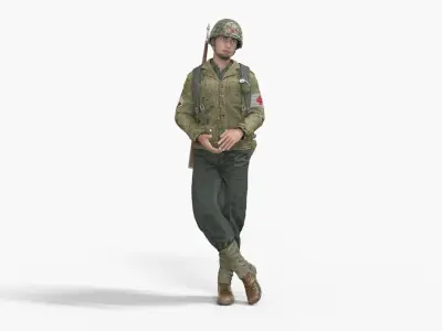 World War II USA Uniform Medical Soldier Rigged Animated Low-poly 3D model