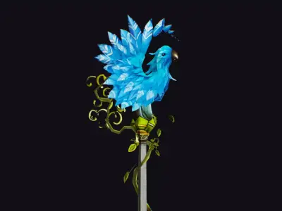 Magical Staff Parrot Blue Bird Wizard Wand Stick Item Scepter  Low-poly 3D model