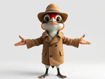 Detective Bird Character Model  Rigged and Animated D Model Low-poly 3D model