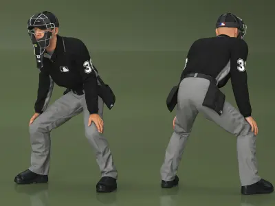 Baseball Umpire with Protective Mask Ready Pose 3D model