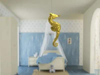 Seahorse low poly gold Low-poly 3D model