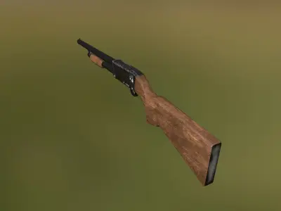 Shotgun 3D model wooden on grassy field Low-poly 3D model