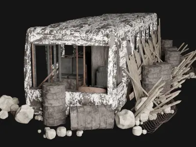 POST APO WRECK PALISADE WALL BARRIER BARRICADE FENCE COLLECTION Low-poly 3D model