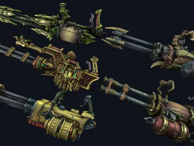 Fantasy miniguns collection Low-poly 3D model