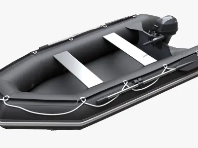 Inflatable boat 03 black with outboard boat motor 3D model