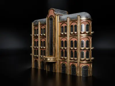 ART DECO STEAMPUNK BUILDING 01 Low-poly 3D model