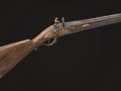 Double-barreled Flintlock Rifle Classic Low-poly 3D model