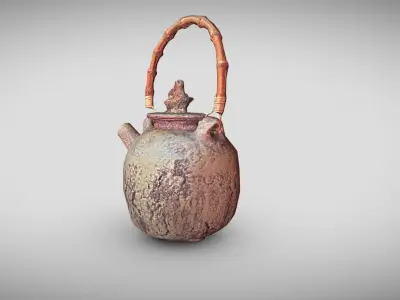 Hand made tea pot with a bamboo handle Low-poly 3D model