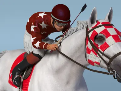 Running White Racing Horse with Jokey 3D model purchase