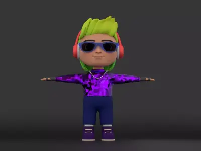 Stylized DJ Character Rigged with Facial Shape Key Animation Low-poly 3D model