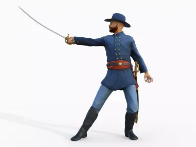 American Civil War Officer Rigged Animated Low-poly 3D model