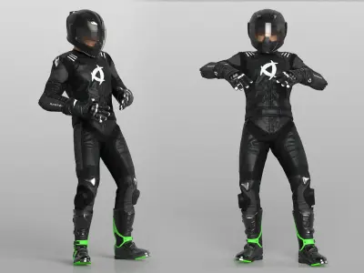 Bike Rider Wearing Protective Riderwear Rigged 3D model