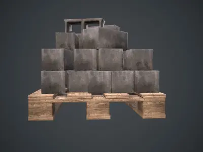 Pallet Of Concrete Blocks PBR Game Ready Low-poly 3D model