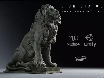 Lion Statue PBR 4K Low-poly 3D model