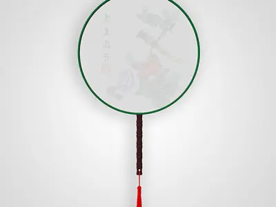 Chinese Traditional Palace Hand Fan - Flower and Bird Painting 3D model