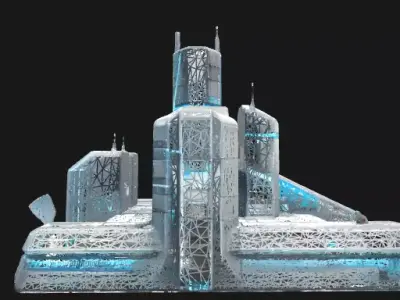 Sci-Fi Battle Base  Modular Low Poly Military Outpost for Web3  Low-poly 3D model