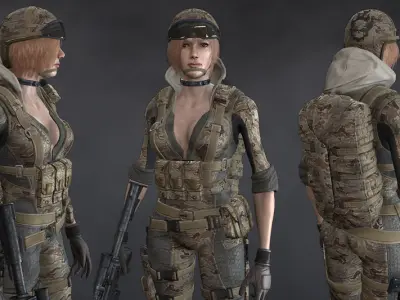 Female Soldier Rigged Low-poly 3D model