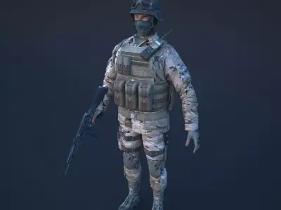 Soldier in camouflage Low-poly 3D model