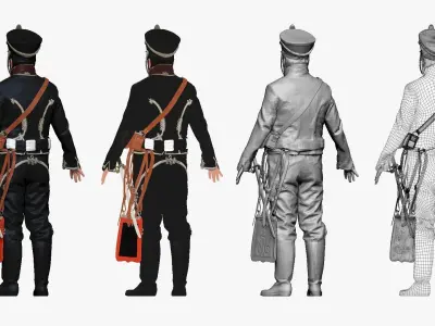 001288 man from the tv show in black old uniform low poly Low-poly 3D model