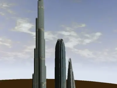 The Shard Burj Khalifa and Hongkong IFC lowpoly 3d model Low-poly 3D model