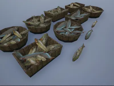 Lowpoly Fish and Fish Crates Low-poly 3D model