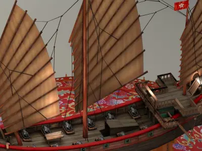 Chinese junk ship Low-poly 3D model