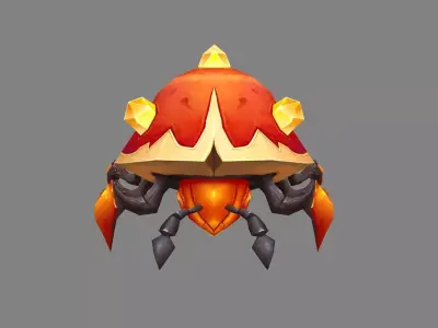 Cartoon yellow crystal beetle monster Low-poly 3D model