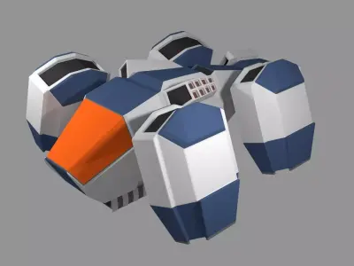 spaceship orange and robot Free low-poly 3D model