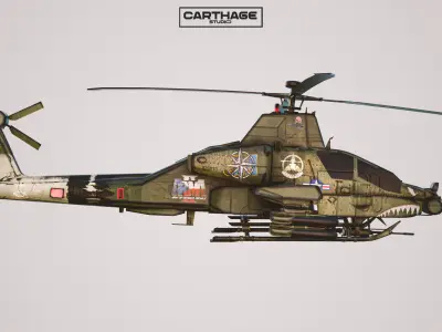 Stylized Apache Style Military Helicopter  Low-poly 3D model