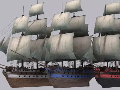 Figate 3 sailing ship Low-poly 3D model