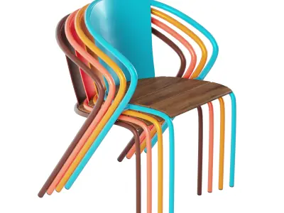 BICA set four orange chairs and table Free 3D model