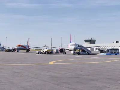Airport Collection with planes parked on runway 3D model