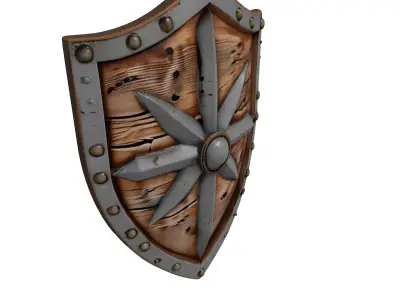 Weathered Wooden Shield with Iron Boss 3D model