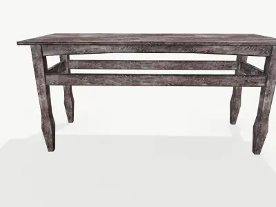 Old wooden tables and chairs Free low-poly 3D model