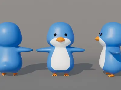 Rigged Cartoon Penguin Low-poly 3D model