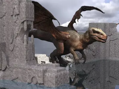 Ancient Jurassic Dragon with Mayan Temple Ruins 3D model