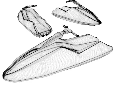 Jetski orange and speed boat 3D model