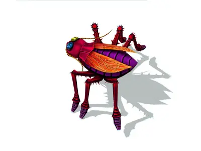 Animated Funny Cartoon Crazy Insect Roach Low-poly 3D model