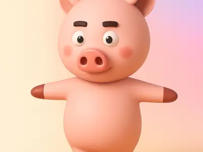 Charming Pig Cartoon Low-poly 3D model
