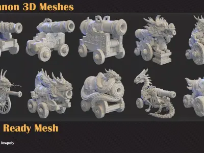 33 Cannon 3D Meshes 3D model