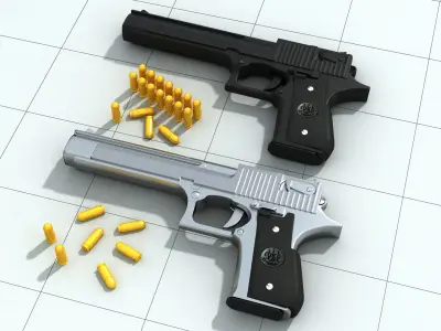 3D pistolet print model two pistols Low-poly 3D model