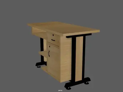 Table desk with shelf and drawers Free low-poly 3D model