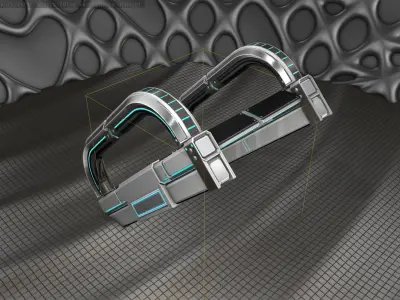 Sci-Fi Stairs - 10 - Silver Blue Neon Light Version Low-poly 3D model