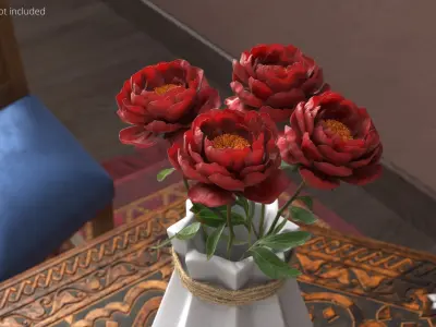 Geometric Ceramic Vase with Dark Red Peonies 3D model